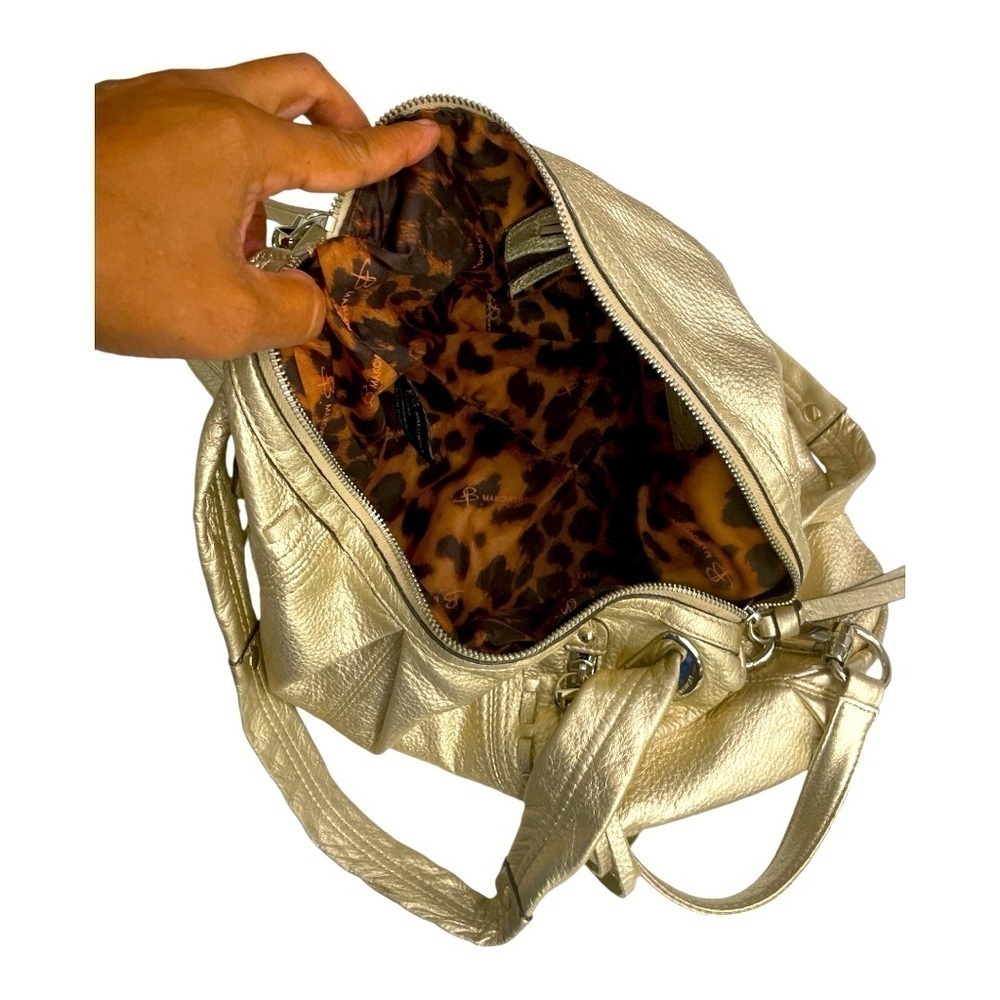 Makowsky Metallic Gold Genuine Leather Satchel Shoulder Crossbody Bag - Picture 9 of 16